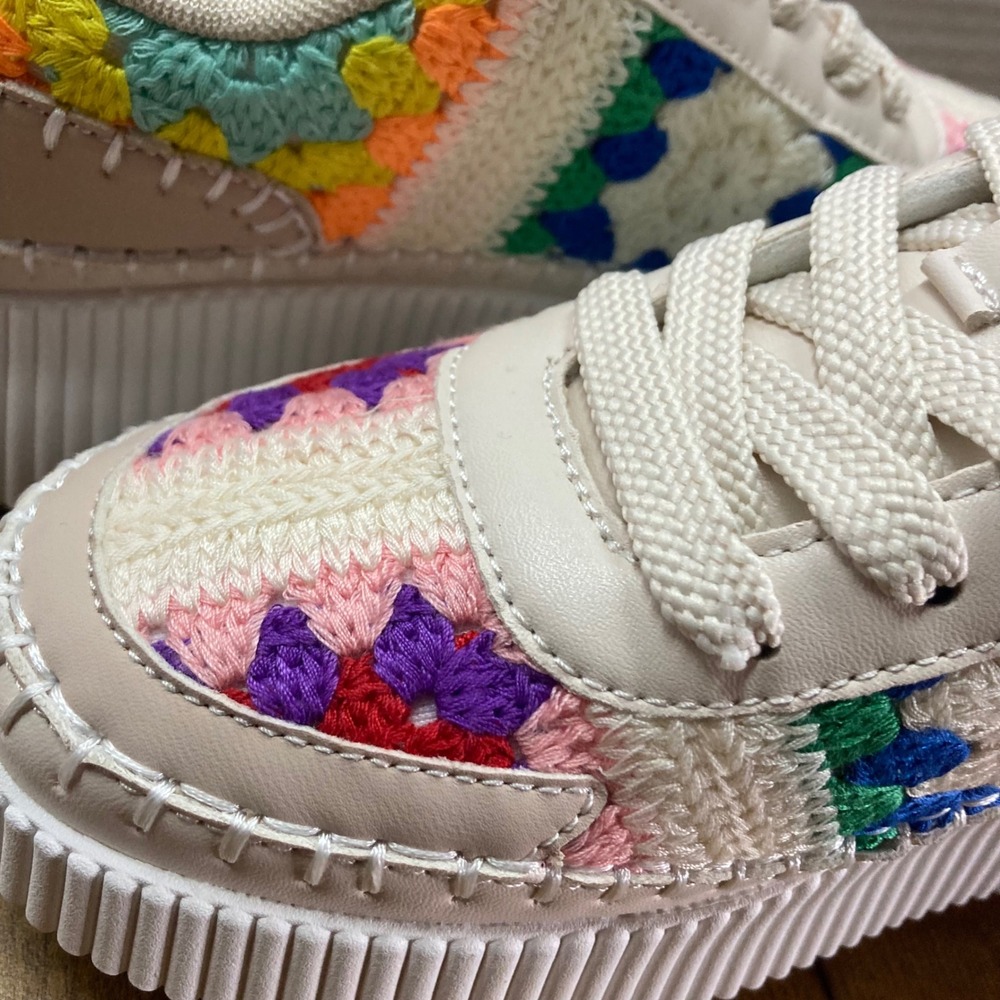 BERNESS Women's Crochet Patchwork‎ Platform Sneakers Cream Multi Color Size 7 - Picture 8 of 10